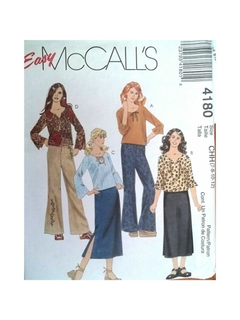 Vintage Sewing Pattern McCalls 4180 Girls Top Pants & Skirt Size 7-8-10-12 UnCut - Picture 6 of 6